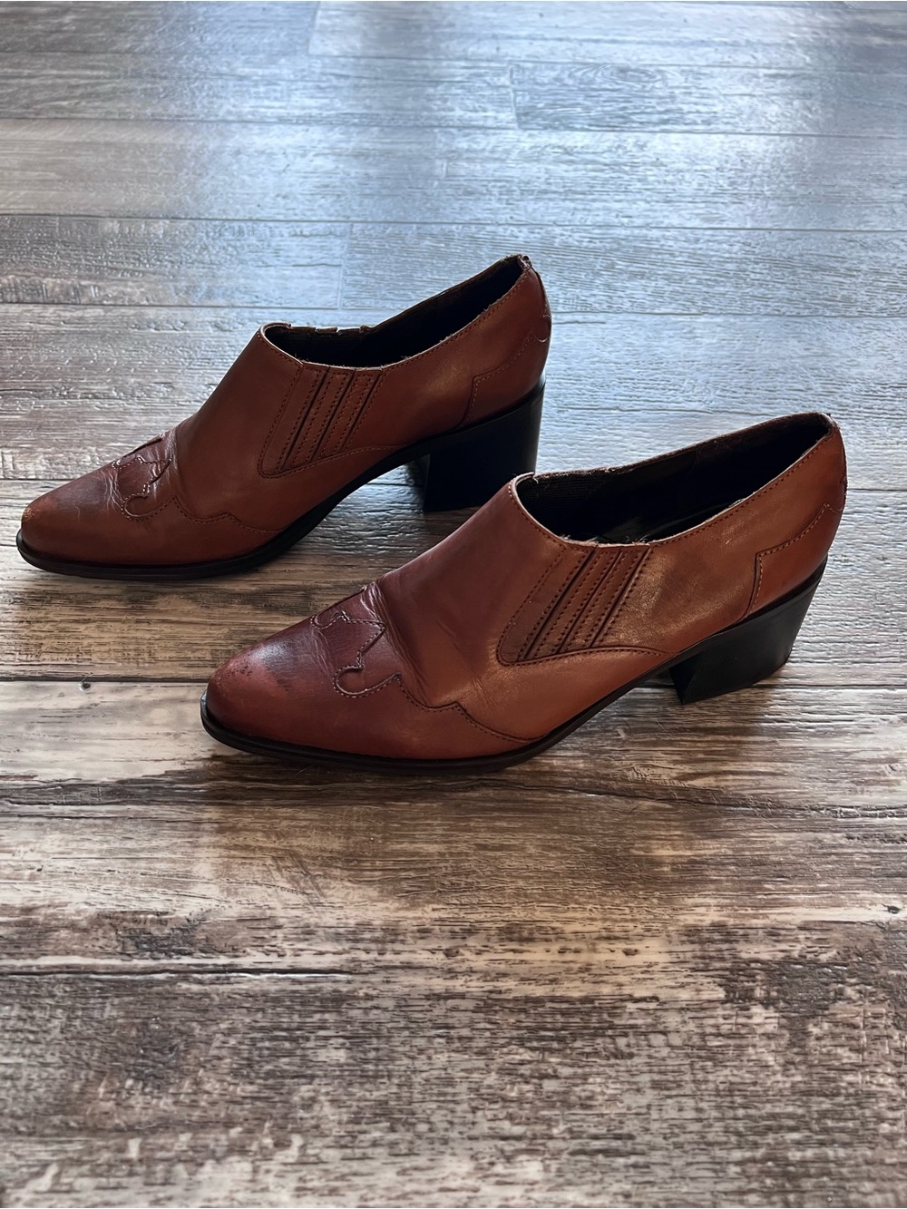 Vintage Amanda Smith Brown Leather Western Ankle Booties Size 7 Brazil